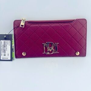 NWT Studio Badgley Mischka Wine Quilted Long Cards Wallet Vegan Leather